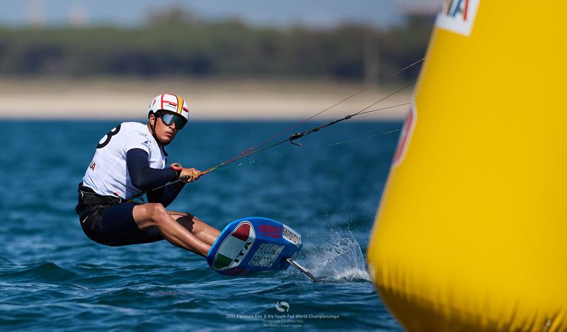 Riccardo Pianosi (ITA) won 3 of 4 races on day 1 of the IKA Kitefoiling Youth Worlds Torregrande 2022 photo copyright Robert Hajduk / IKA media taken at  and featuring the Kiteboarding class