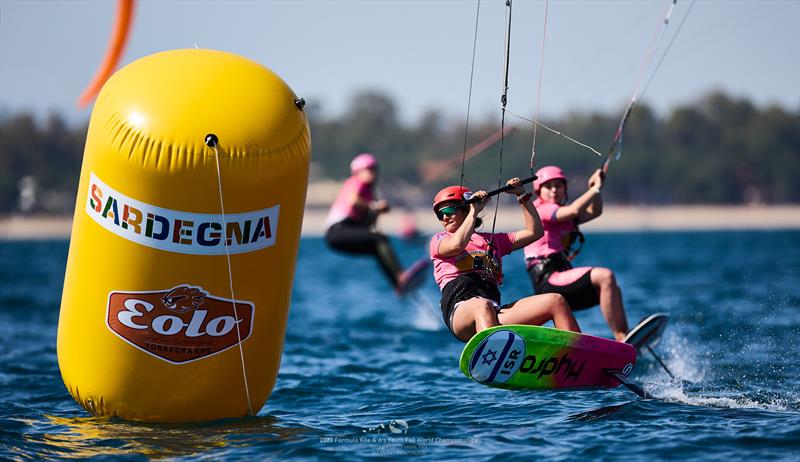 Maya Ashkenazi (ISR) takes the lead in girls' Formula Kite fleet - IKA Kitefoiling Youth Worlds Torregrande 2022 - photo © Robert Hajduk / IKA media