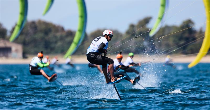 Riccardo Pianosi (ITA) won 3 of 4 races today - IKA Kitefoiling Youth Worlds Torregrande 2022 photo copyright Robert Hajduk / IKA media taken at  and featuring the Kiteboarding class