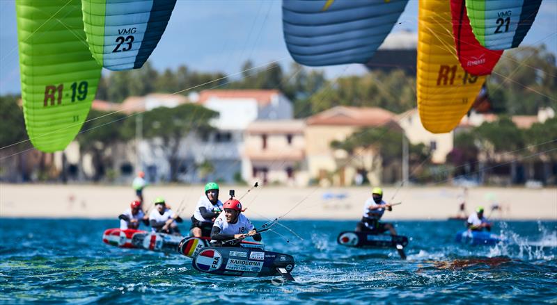 Full power racing out of the start - IKA Kitefoiling Youth Worlds Torregrande 2022 - photo © Robert Hajduk / IKA media