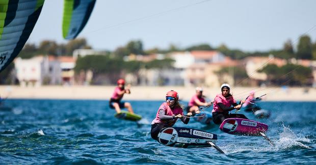 Pegourie (FRA) at full pelt upwind on Day 4 in Torregrande - IKA Kitefoiling Youth Worlds Torregrande 2022 photo copyright Robert Hajduk / IKA media taken at  and featuring the Kiteboarding class