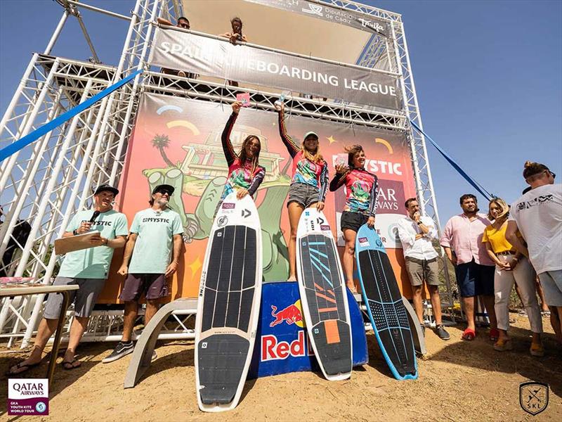 Camille Losserand (SUI) claiming victory in the U21 girl's division. 2nd Sofia Monti (ITA),   3rd Kaya Lehmann (DEN) photo copyright GKA Kite World Tour taken at  and featuring the Kiteboarding class