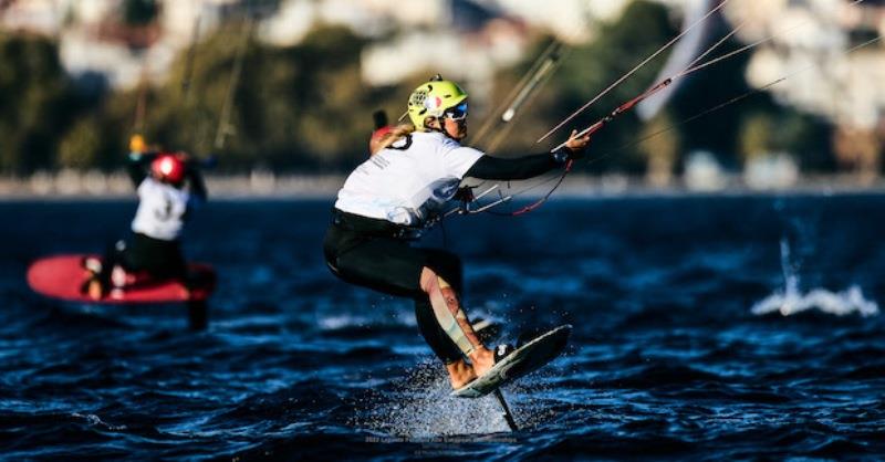 Jessie Kampman leads the French charge in the women's fleet - 2022 Lepanto Formula Kite European Championships, day 3 photo copyright Robert Hajduk / IKA media taken at  and featuring the Kiteboarding class