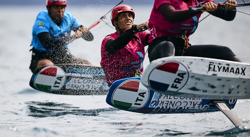 Riccardo Pianosi in the sandwich, with Lorenzo Boschetti in the blue bib - 2022 Lepanto Formula Kite European Championships photo copyright Robert Hajduk / IKA media taken at  and featuring the Kiteboarding class