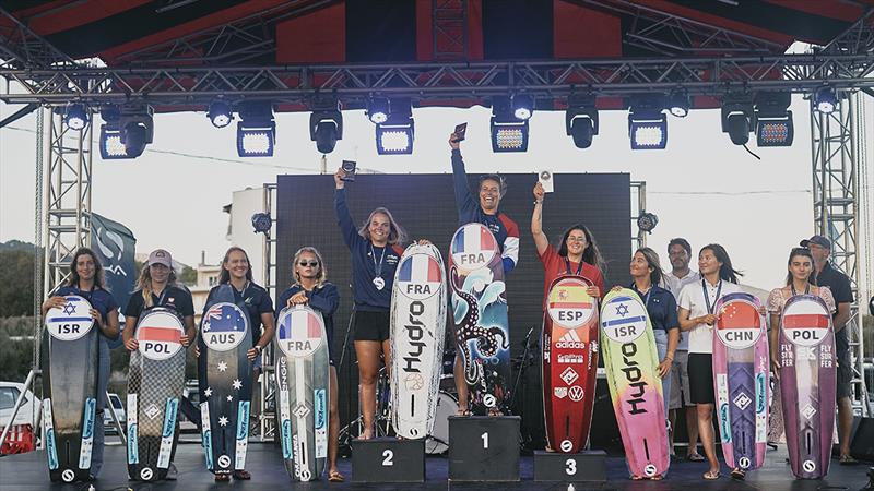 The women's podium - 2022 Lepanto Formula Kite European Championships photo copyright Robert Hajduk / IKA media taken at  and featuring the Kiteboarding class