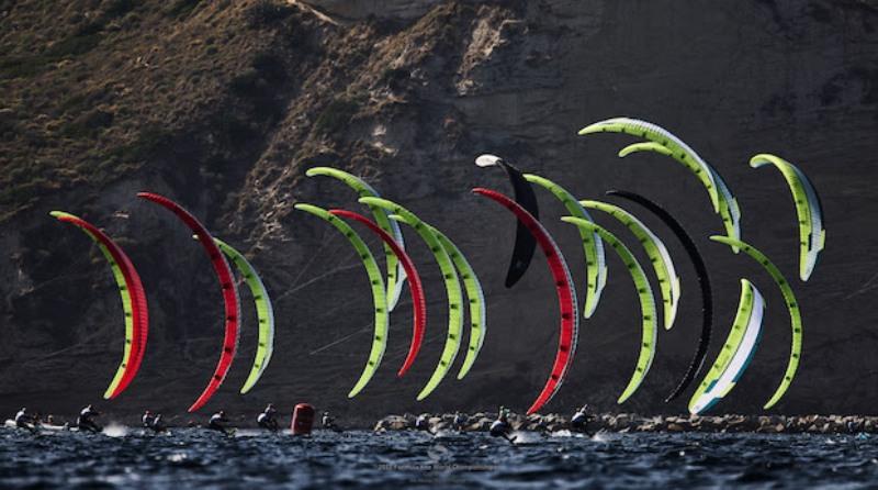 Dramatic backdrop of La Sella del Diavolo (Devil's Saddle) - 2022 Formula Kite World Championships, day 1 - photo © Robert Hajduk / IKA media