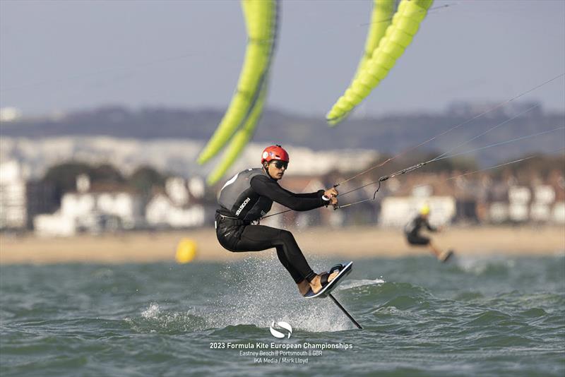 Riccardo Pianosi leading the way in men's Gold Fleet - 2023 Formula Kite European Championships photo copyright IKA media / Mark Lloyd taken at  and featuring the Kiteboarding class