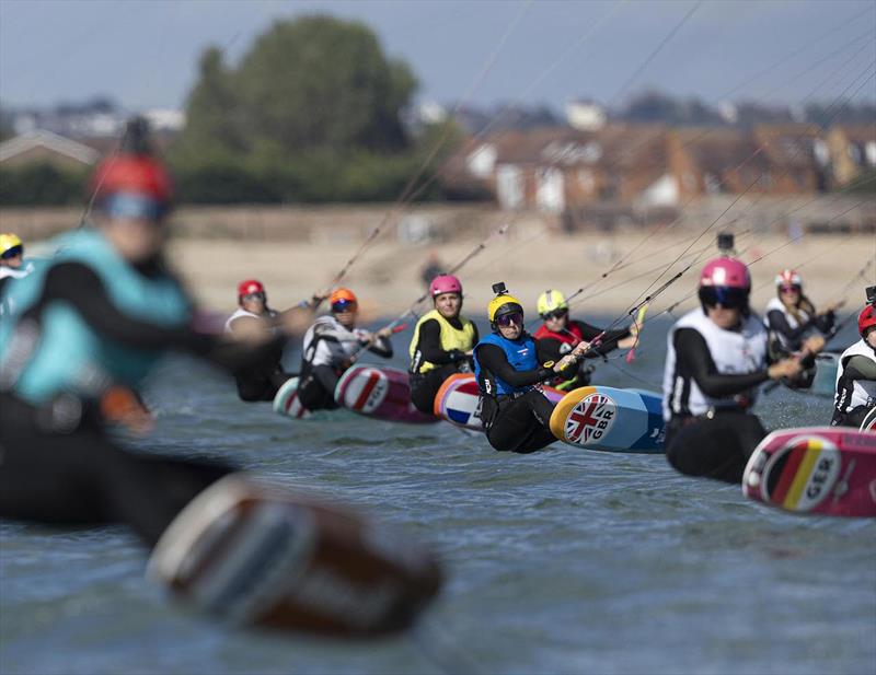 All in a row out of the women's Gold Fleet start - 2023 Formula Kite European Championships - photo © IKA media / Mark Lloyd