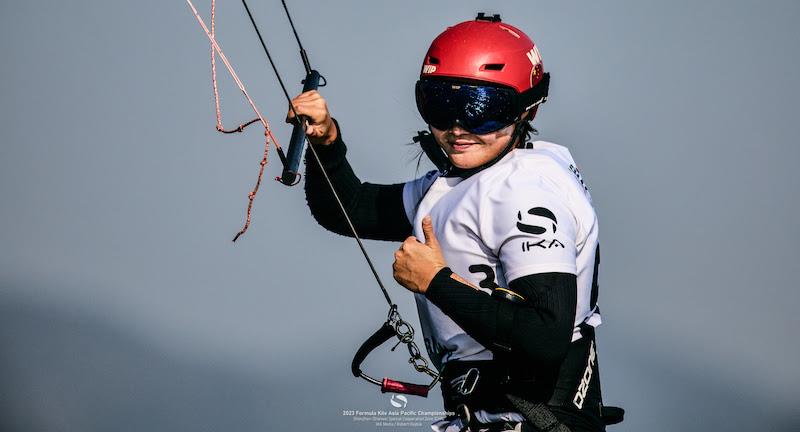 Thumbs up from Jingyue Chen after a perfect six from six - Formula Kite Asia & Oceania Championships 2023 - Day 4 - photo © IKA Media / Robert Hajduk