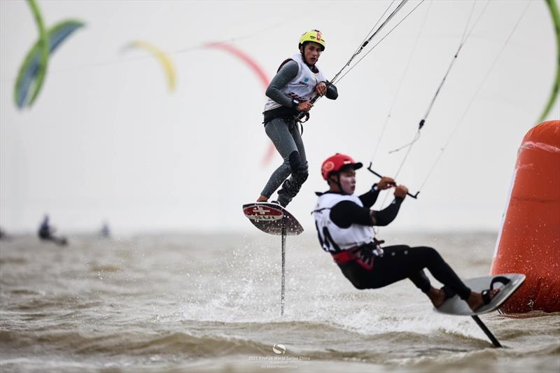 Bearing away at the top mark was a hazard point on the course - 2023 KiteFoil World Series Final in Zhuhai, day 2 photo copyright IKA Media / Robert Hajduk taken at  and featuring the Kiteboarding class