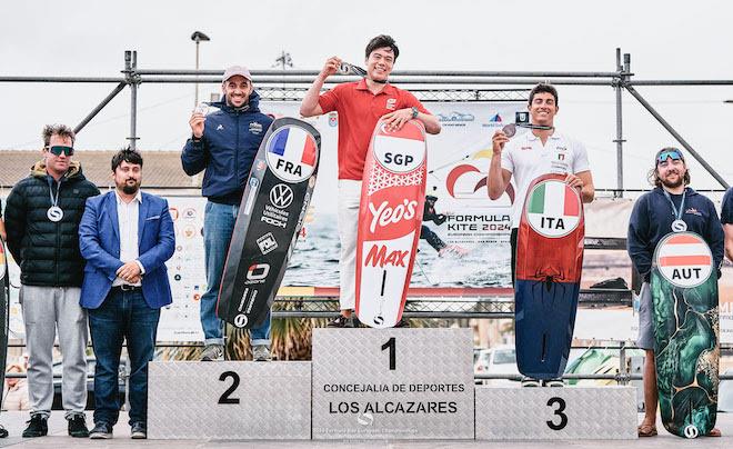 Mazella, Maeder and Pianosi on the men's podium - 2024 Formula Kite European Championships photo copyright IKA media / Robert Hajduk taken at  and featuring the Kiteboarding class