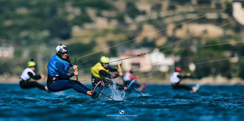 Lauriane Nolot [FRA] leads Lily Young [GBR] (yellow bib) straight into the Grand Final - 2025 Formula Kite European Championships - photo © IKA Media / Robert Hajduk