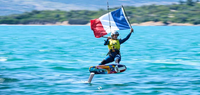 Avoiding a disastrous moment, Lauriane Nolot [FRA] took home the title photo copyright IKA Media / Robert Hajduk taken at  and featuring the Kiteboarding class