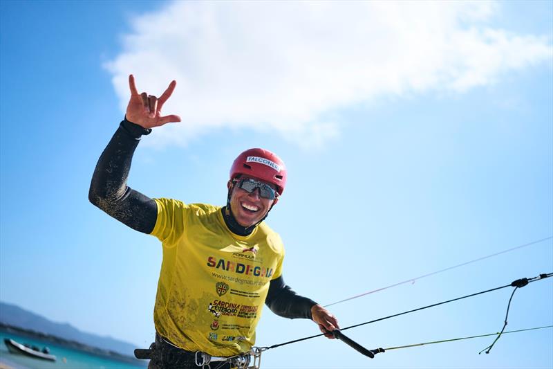 Italy's Riccardo Pianosi celebrates after winning the Formula Kite world title last October photo copyright IKA Media / Robert Hajduk taken at  and featuring the Kiteboarding class