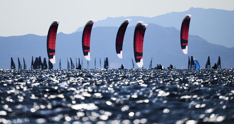 The spectacular sight of kites on the waters of Quartu Sant'Elena during the 2025 Sardinia Grand Slam photo copyright IKA Media / Robert Hajduk taken at  and featuring the Kiteboarding class