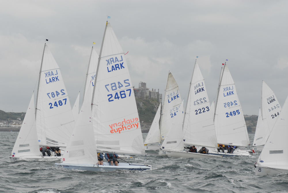 A windy start to the Lark nationals at Penzance photo copyright Lee Whitehead / www.photolounge.co.uk taken at Penzance Sailing Club and featuring the Lark class