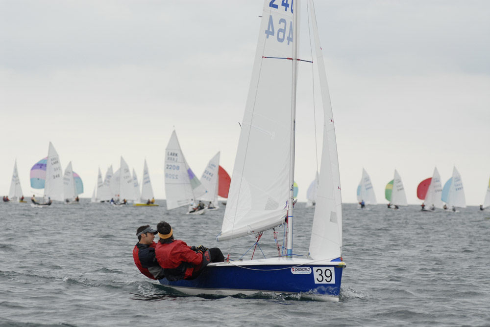 Lighter winds on day two of the Lark nationals at Penzance photo copyright Lee Whitehead / www.photolounge.co.uk taken at Penzance Sailing Club and featuring the Lark class