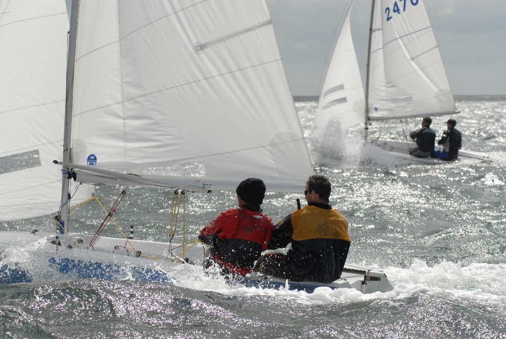 A windy start to the Lark nationals at Penzance photo copyright Lee Whitehead / www.photolounge.co.uk taken at Penzance Sailing Club and featuring the Lark class