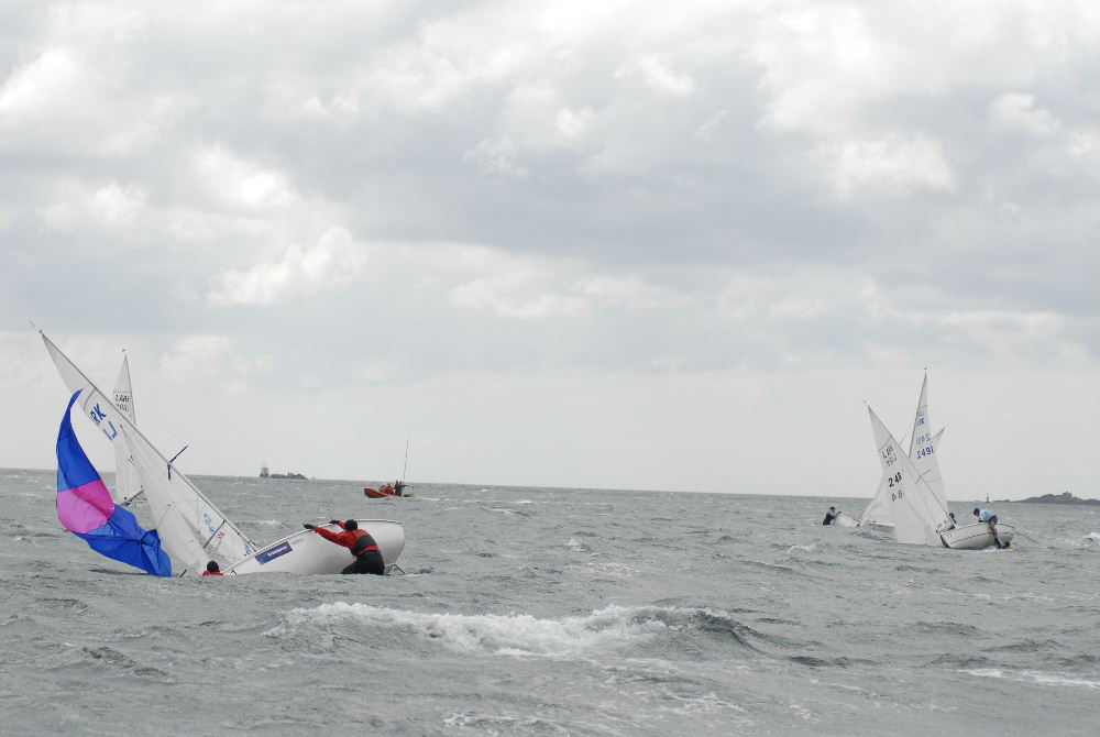 A windy start to the Lark nationals at Penzance photo copyright Lee Whitehead / www.photolounge.co.uk taken at Penzance Sailing Club and featuring the Lark class