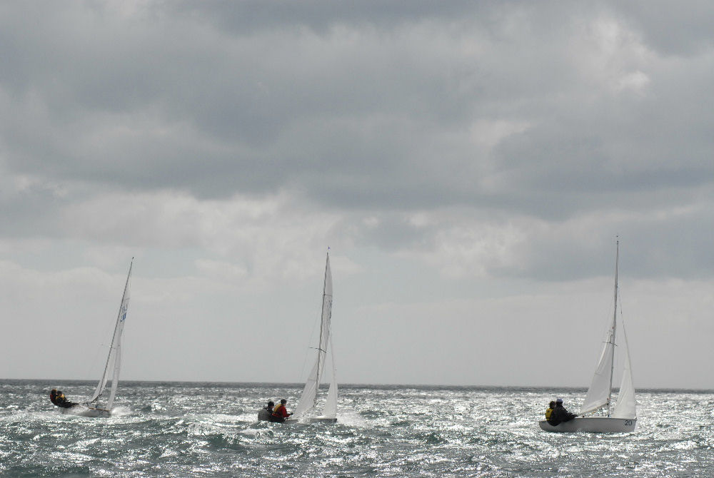 A windy start to the Lark nationals at Penzance photo copyright Lee Whitehead / www.photolounge.co.uk taken at Penzance Sailing Club and featuring the Lark class