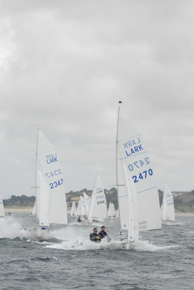 A windy start to the Lark nationals at Penzance photo copyright Lee Whitehead / www.photolounge.co.uk taken at Penzance Sailing Club and featuring the Lark class