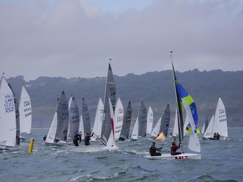 Action from the Lark Nationals at Lyme Regis photo copyright Pauline Rook taken at Lyme Regis Sailing Club and featuring the Lark class
