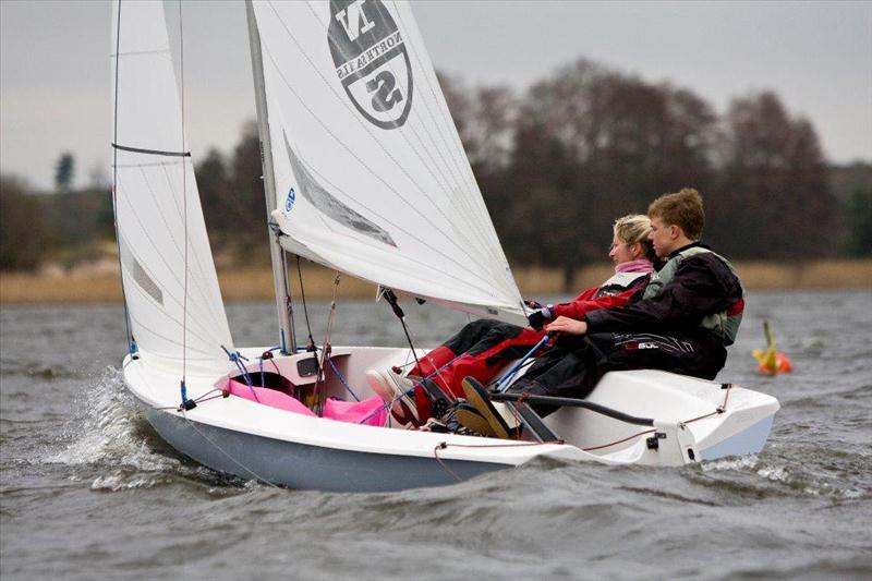 Pete Mitchell & Karen Falcon win the Frensham Frenzy 2013 photo copyright Jackie Lawton / www.jacquelinelawtonphotography.com taken at Frensham Pond Sailing Club and featuring the Lark class