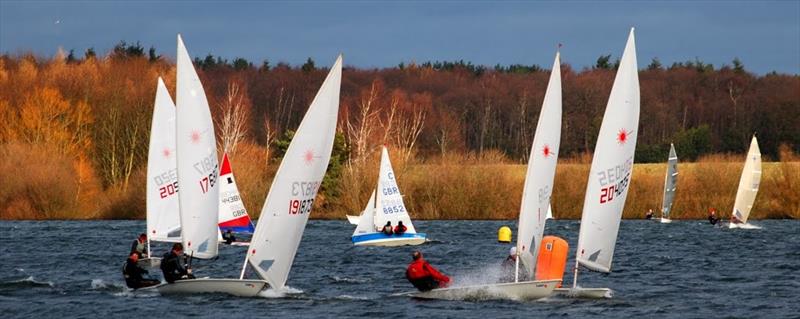 A tight mark rounding on day 6 of the Alton Water Frostbite Series photo copyright Bob 'Smudger' Aldous-Horne taken at Alton Water Sports Centre and featuring the ILCA 7 class
