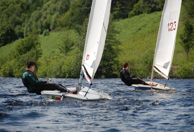 Close combat during the Derbyshire Youth Sailing 2015 Series at Glossop photo copyright Phil Hewitt taken at Glossop Sailing Club and featuring the ILCA 7 class