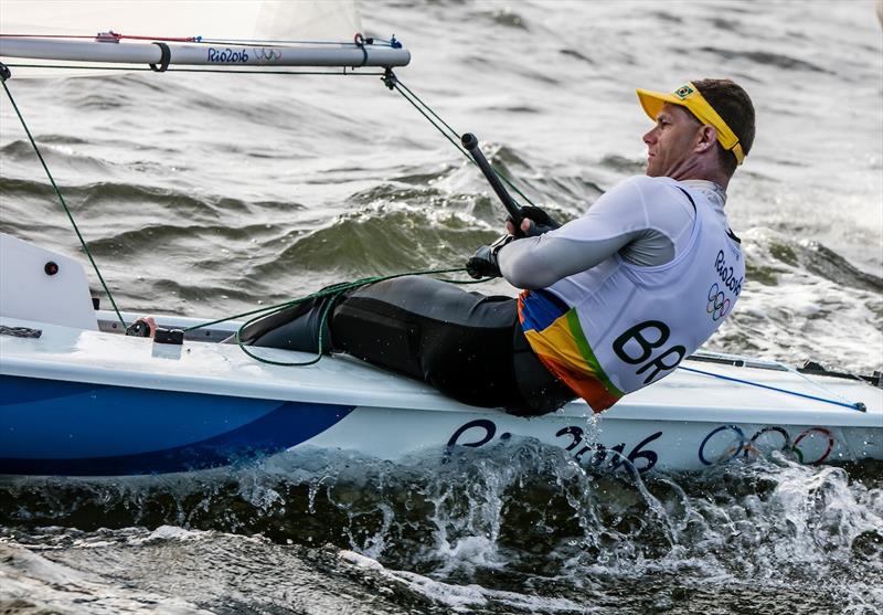 Robert Scheidt on Day 1 of the Rio 2016 Olympic Sailing Regatta photo copyright Sailing Energy / World Sailing taken at  and featuring the ILCA 7 class