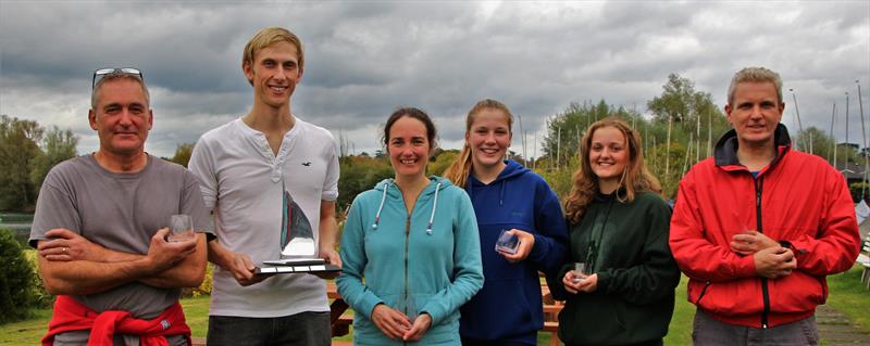 Maidenhead Laser Open prize winners (l-r) Chris Nash (3rd – Standard), Adam Meekings (1st – Standard), Alison Stevens (1st – Radial), Leila Moore (2nd – Radial), Natalya Williams (3rd – Radial), Rob Beere (2nd – Standard) photo copyright JL Heward-Craig taken at Maidenhead Sailing Club and featuring the ILCA 7 class
