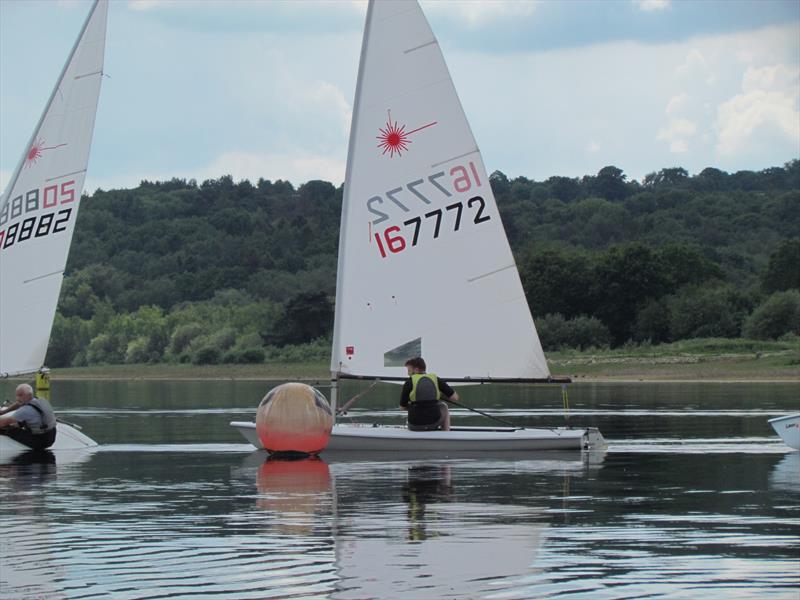 Chris and Rohan round the windward mark during the Ogston Laser Grand Prix photo copyright Dave Basford taken at Ogston Sailing Club and featuring the ILCA 7 class