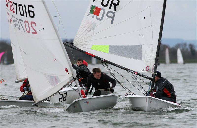 A Laser and RS Aero battle it out at the GJW Direct Bloody Mary 2019 photo copyright Mark Jardine taken at Queen Mary Sailing Club and featuring the ILCA 7 class