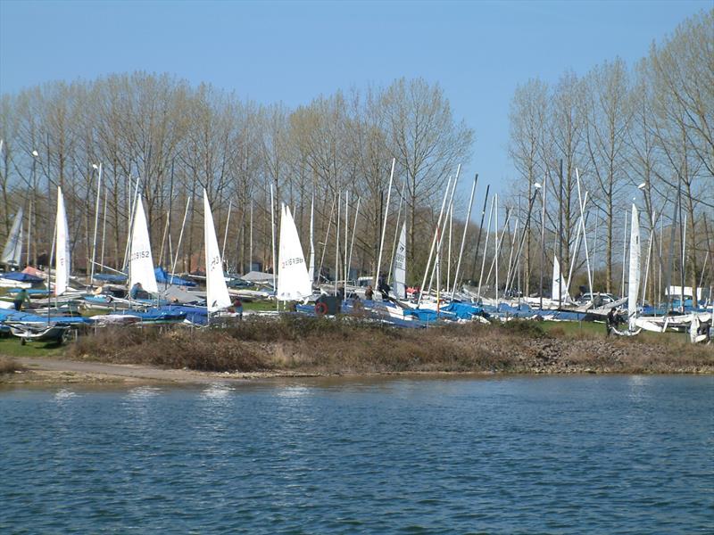 Lasers rigging in a cold dinghy park for Week 2 of the Grafham Water SC Restart Series photo copyright Simon Wigmore taken at Grafham Water Sailing Club and featuring the ILCA 7 class