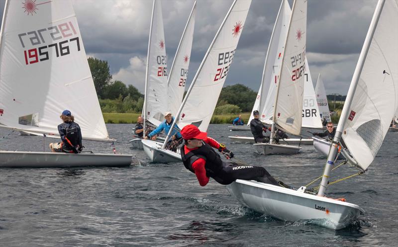 Windward mark with Goerge Fereday leading during the Notts County SC Laser Open - photo © David Eberlin