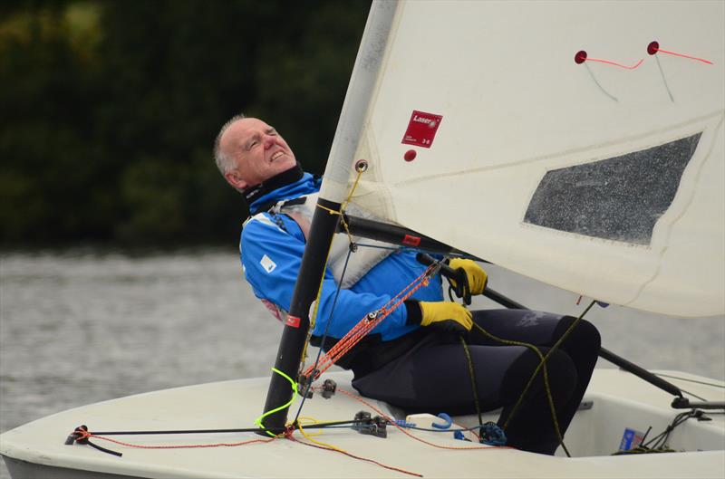 Roger Wilson shows the pain of first loser in the ILCA Thames Valley Grand Prix Series at Brent Reservoir photo copyright Marc Heritier taken at Wembley Sailing Club and featuring the ILCA 7 class