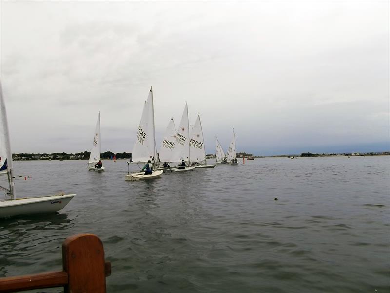 Start of race 2 at the Laser South Coast Grand Prix  at Mudeford photo copyright Mike Roach taken at Mudeford Sailing Club and featuring the ILCA 7 class