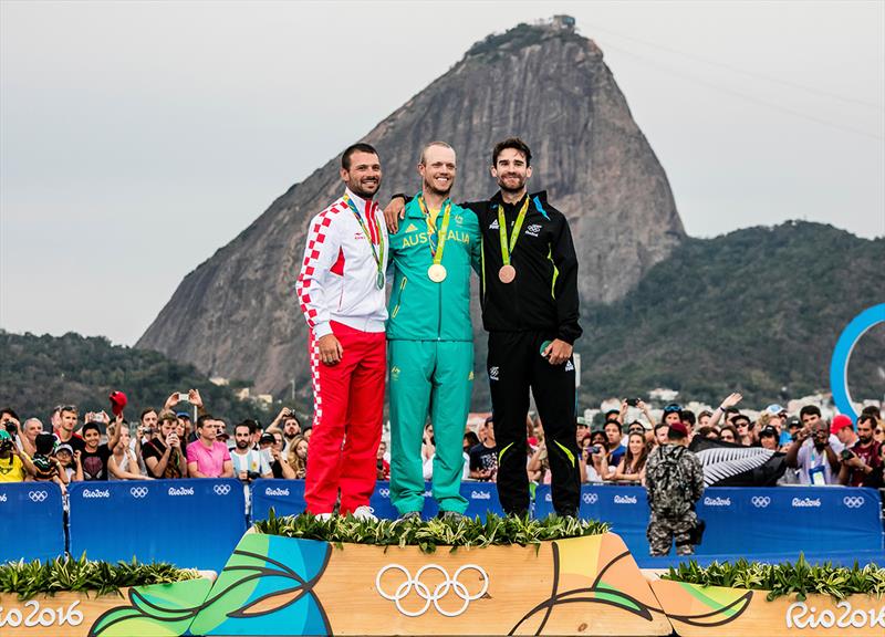 AUS Tom Burton; CRO Tonci Stipanovic; NZL Sam Meech - Rio 2016 Olympic Games photo copyright Sailing Energy / World Sailing taken at  and featuring the ILCA 7 class