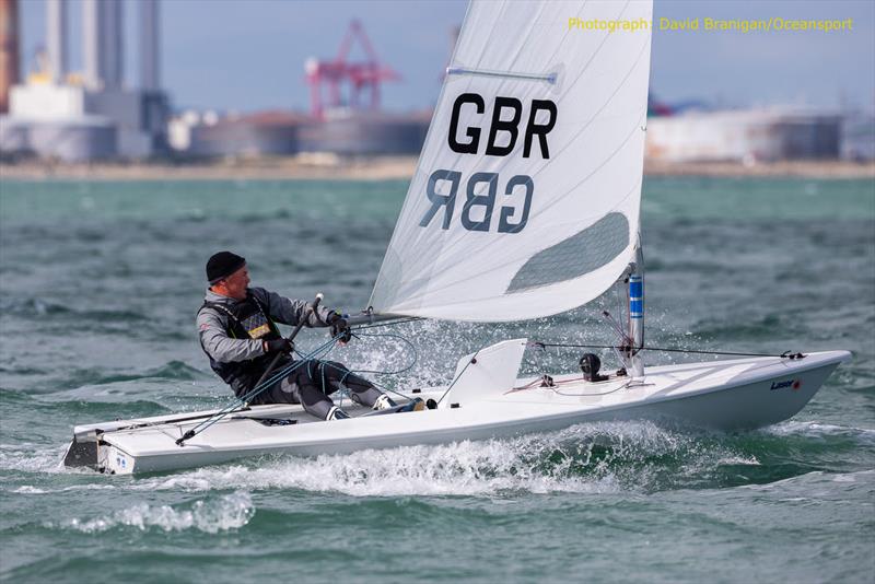 Ireland's Mark Lyttle on day 6 of the DLR Laser Masters World Championships in Dublin Bay photo copyright David Branigan / www.oceansport.ie taken at Dun Laoghaire Motor Yacht Club and featuring the ILCA 7 class