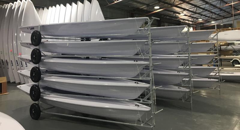 Royal Akarana YC's fleet of 20 new Lasers prior to being shipped at Performance Sailcraft Australia  - photo © Jason Goulding
