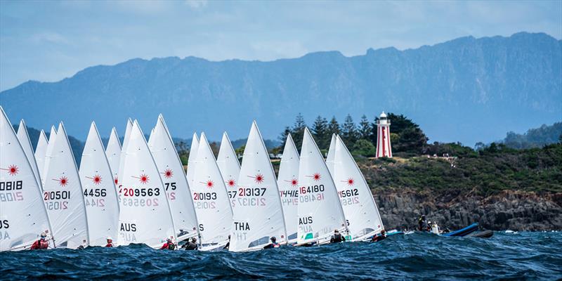 The Laser fleet starting in Bass Strait of Mersey Bluff, Devonport, Tasmania on Saturday - Laser Oceania and Australian Championship 2019 - photo © Beau Outteridge