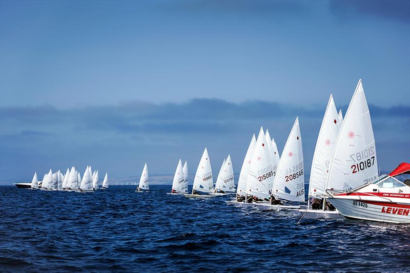 Large fleet of Lasers on Bass Strait - Laser Oceania and Australian Championship 2019 photo copyright Beau Outteridge taken at Royal Yacht Club of Tasmania and featuring the ILCA 7 class