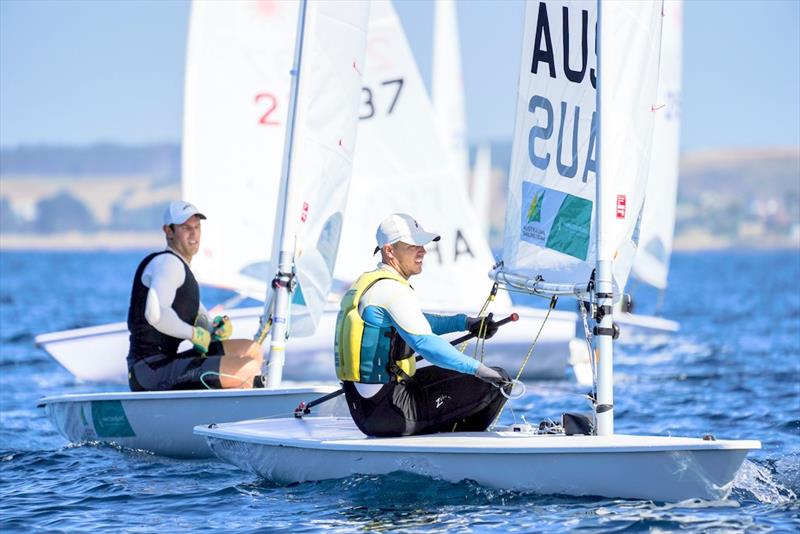 Tom Burton and Matthew Wearn competing in the Laser Oceania and Australian Championship 2019 photo copyright Beau Outteridge taken at Royal Yacht Club of Tasmania and featuring the ILCA 7 class