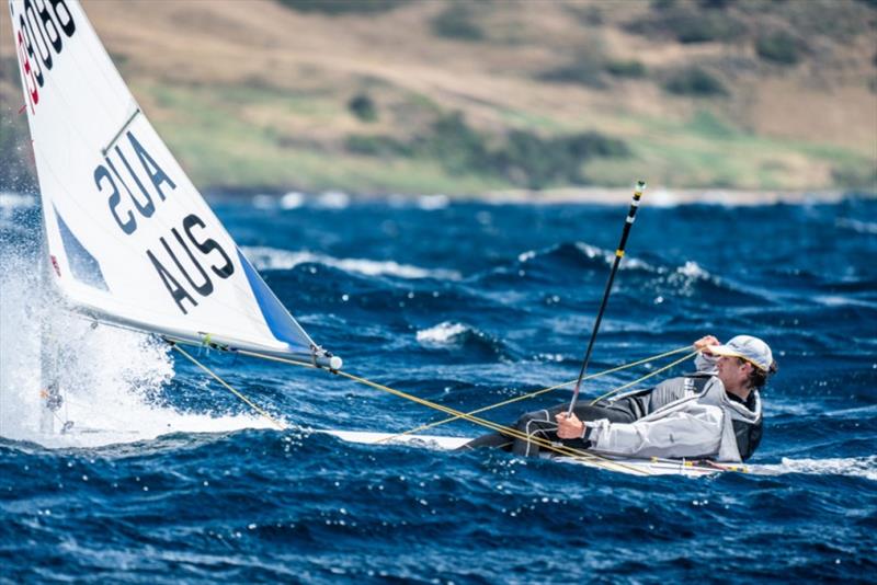 Overall leader Zac Littlewood (WA) revelled in the fresh conditions of the nationals on Bass Strait earlier in the week - 2019 Australian Sailing Youth Championships photo copyright Beau Outteridge taken at Royal Yacht Club of Tasmania and featuring the ILCA 7 class