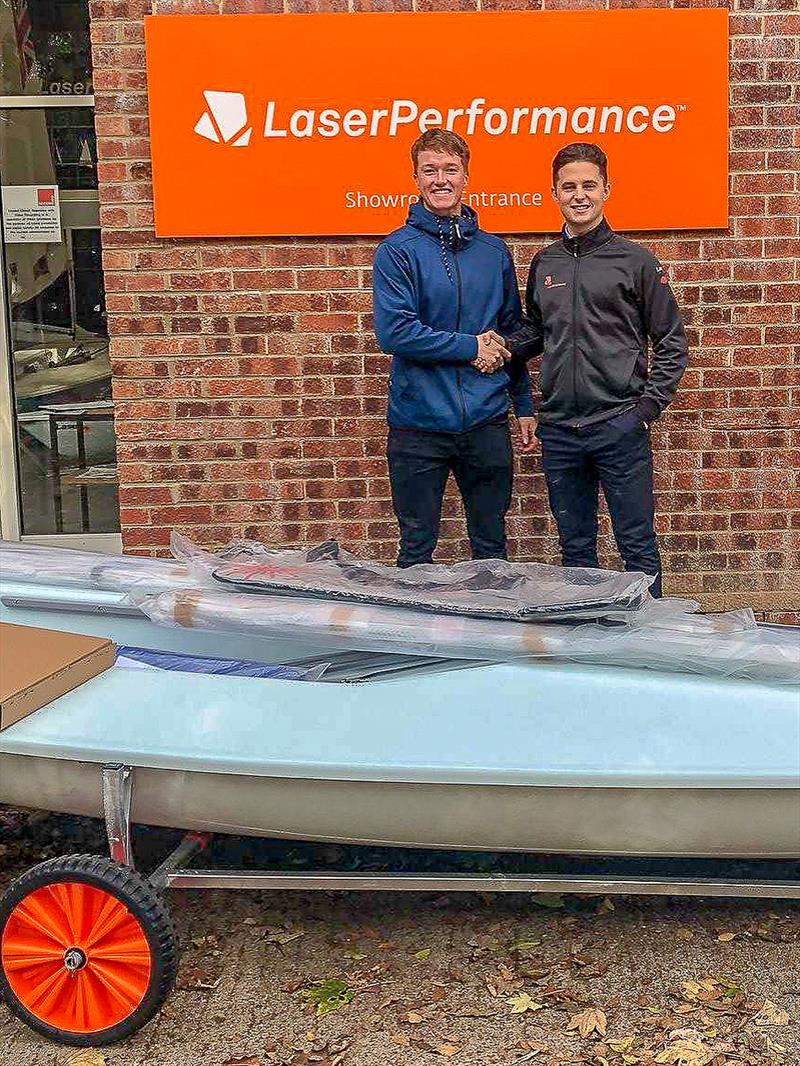 Elliot Hansen (right) takes delivery of his new Laser from Laser Performance - October 2018 photo copyright LaserPerformance taken at Northampton Sailing Club and featuring the ILCA 7 class