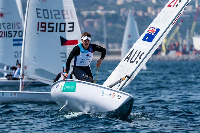 A balancing act for Luke Elliott - Genoa World Cup Series 2019 photo copyright Beau Outteridge taken at  and featuring the ILCA 7 class