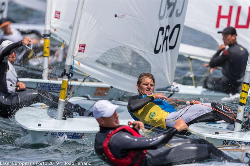 Mark rounding Laser  fleet - Day 4 - European Laser Radial Championships - May 2019 photo copyright Jofo Ferrand - Fotografia; Lda taken at  and featuring the ILCA 7 class