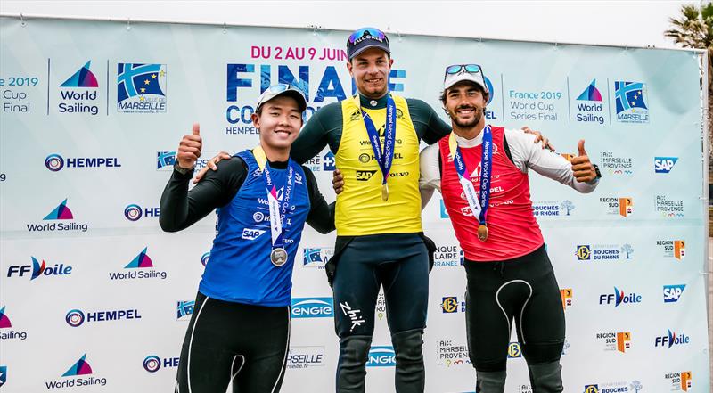 Laser winners podium at the Hempel World Cup Series Final in Marseille photo copyright Sailing Energy / World Sailing taken at  and featuring the ILCA 7 class