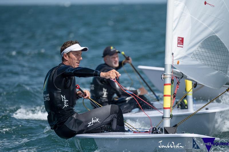 Luke Elliot Foreground - Finn Alexander Background - 2020 Laser Men's Standard World Championships - photo © Jon West Photography