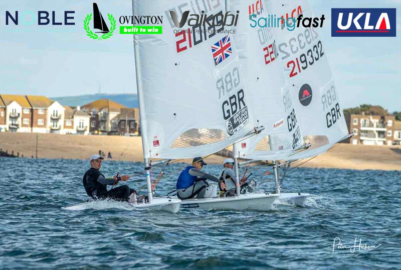 Micky Beckett, Sam Whaley and Arthur Farley took the podium spots in the Noble Marine Ovington UKLA Qualifier 5 at Hayling Island photo copyright Peter Hickson taken at Hayling Island Sailing Club and featuring the ILCA 7 class